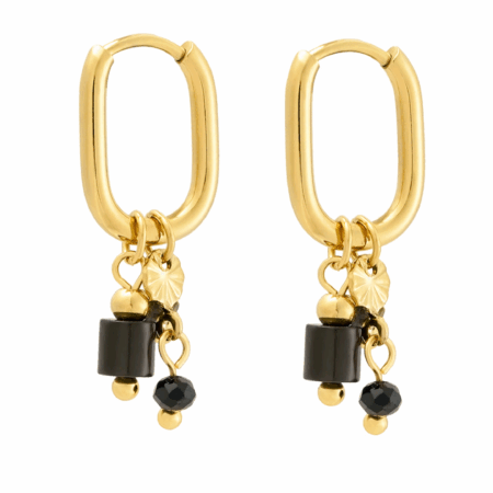 Oorbellen zwarte kralen.