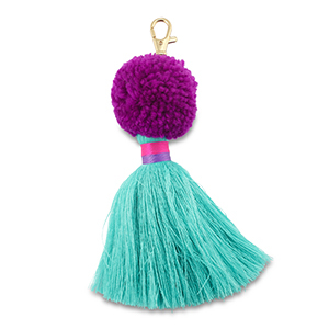 Pompom sleutelhanger fuchsia.